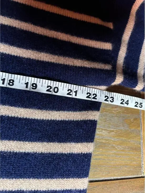 Magaschoni Cashmere Knit Funnel Neck Sweater Striped Blue Camel Soft Womens - M - Picture 6 of 7